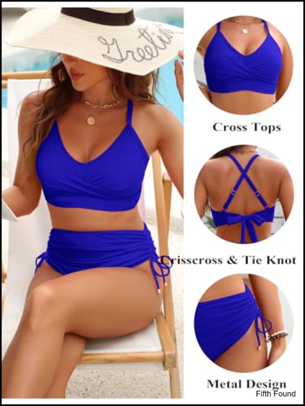 Women's High Waisted Bikini Set Tummy Control Swimwear V Neck - Picture 3 of 6